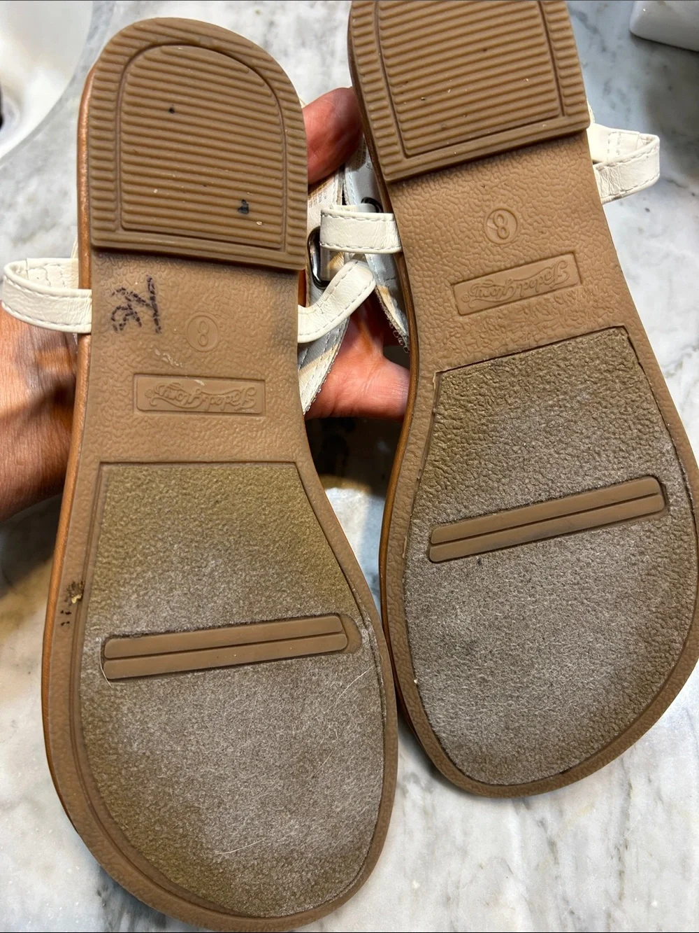 Goddess White and Brown Crystal T-Strap Sandals